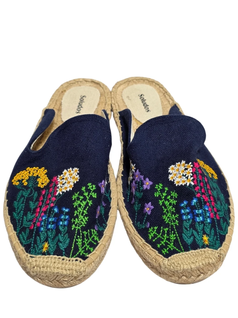 SOLUDOS WILDFLOWER EMBROIDERED ESPADRILLE MULES NAVY SZ 10